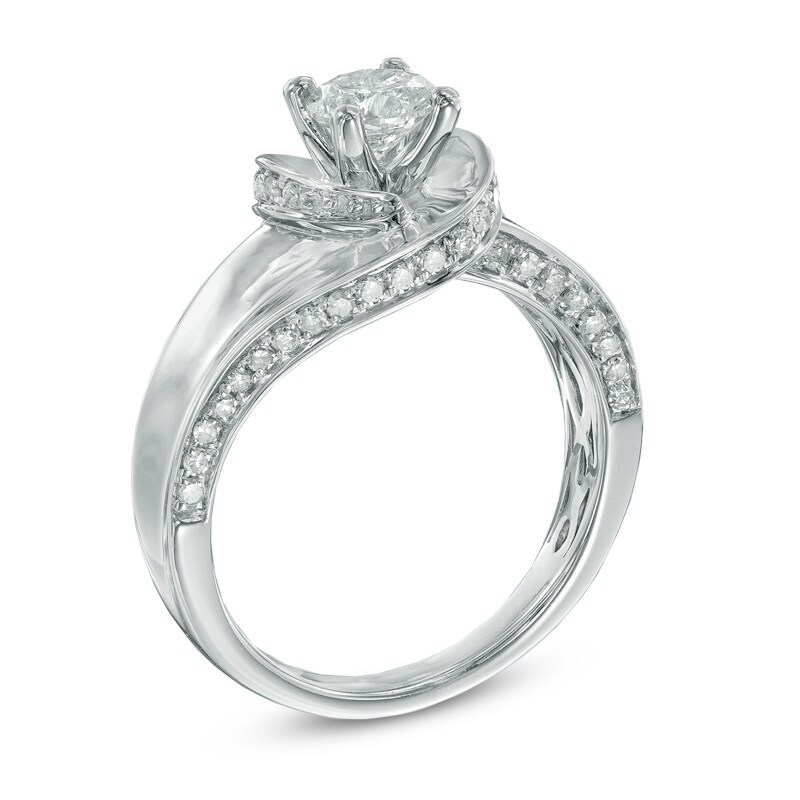 Previously Owned - 1 CT. T.W. Diamond Swirl Engagement Ring in 14K White Gold