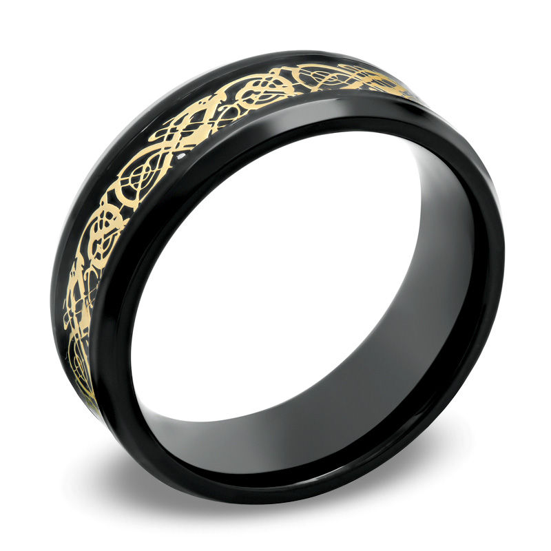 Previously Owned - Men's 8.0mm Two-Tone Stainless Steel Filigree Inlay Comfort Fit Wedding Band