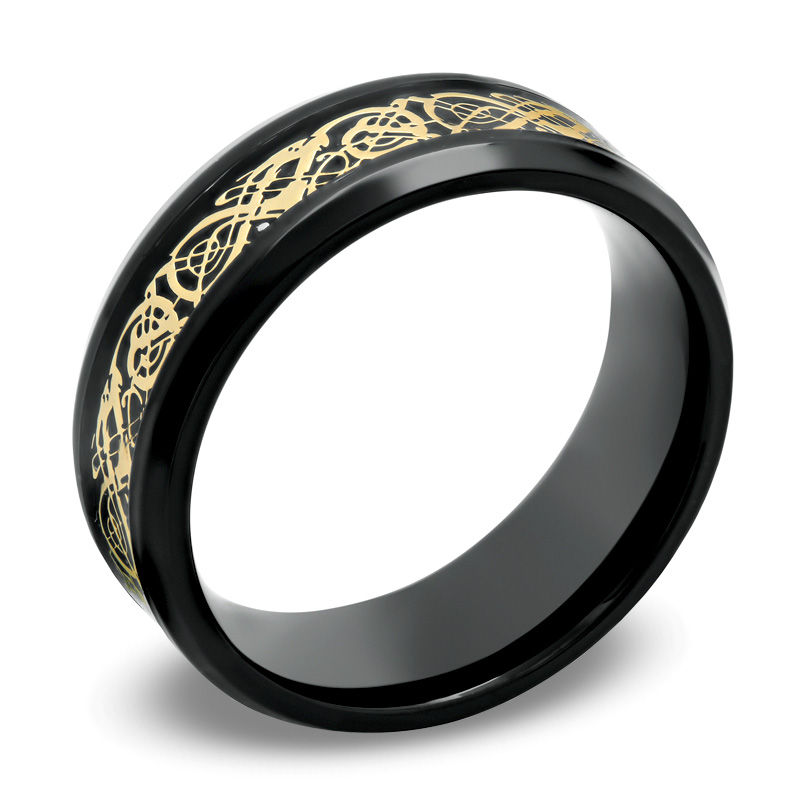 Main Image 2 of Previously Owned - 8.0mm Two-Tone Stainless Steel Filigree Inlay Comfort Fit Wedding Band