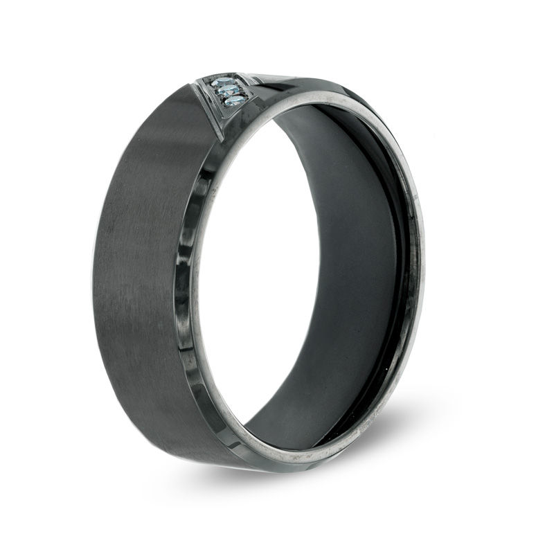 Previously Owned - Men's 6.0mm Enhanced Blue Diamond Accent Black IP Stainless Steel Comfort Fit Wedding Band