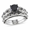 Thumbnail Image 1 of Previously Owned - 1-3/8 CT. T.W. Black Diamond Vintage-Style Bridal Set in 10K White Gold