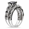 Thumbnail Image 2 of Previously Owned - 1-3/8 CT. T.W. Black Diamond Vintage-Style Bridal Set in 10K White Gold