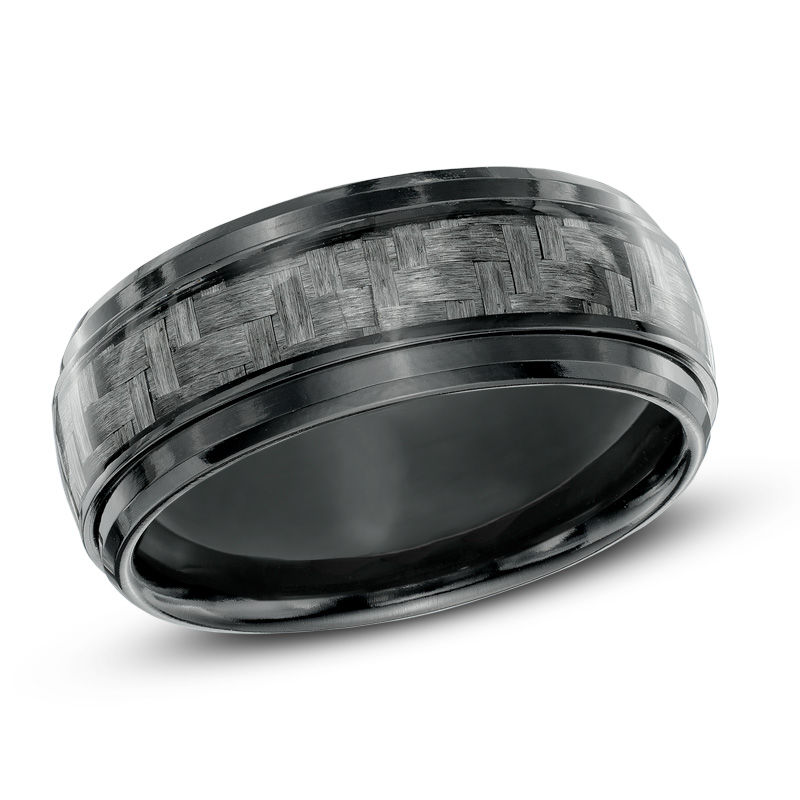Previously Owned - Men's 8.0mm Grey Carbon Fiber Comfort Fit Black Titanium Wedding Band