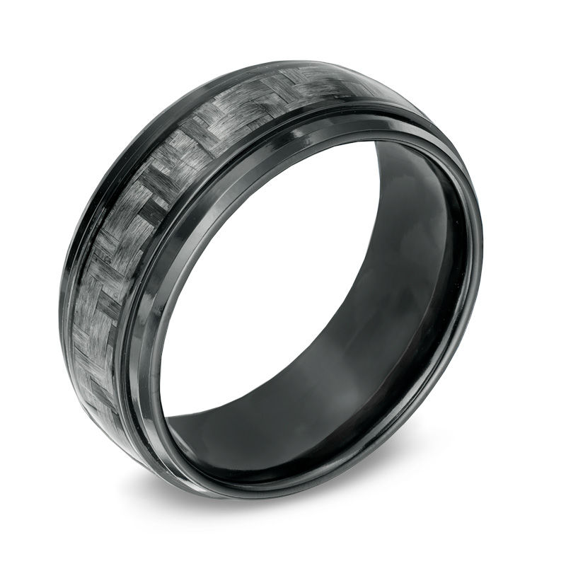 Previously Owned - Men's 8.0mm Grey Carbon Fiber Comfort Fit Black Titanium Wedding Band