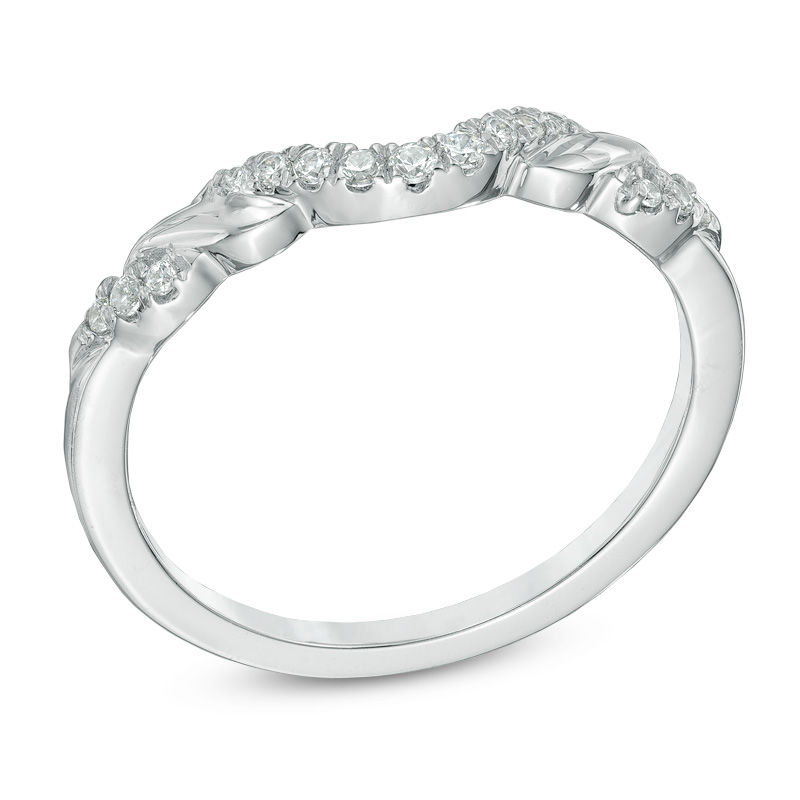 Previously Owned - 1/8 CT. T.W. Diamond Ribbon Wrapped Contour Wedding Band in 14K White Gold