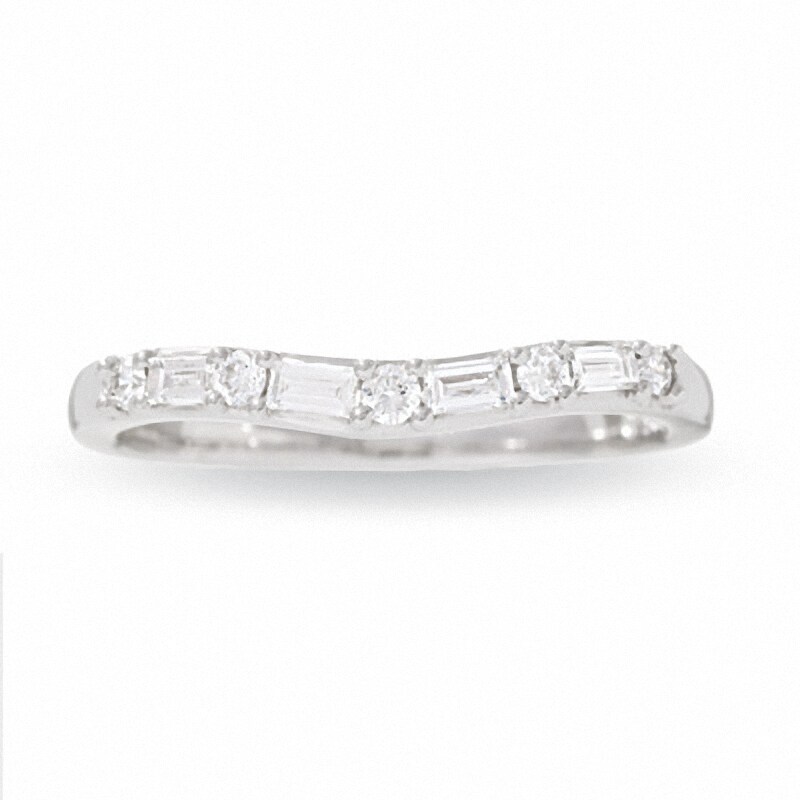 Main Image 1 of Previously Owned - 1/4 CT. T.W. Round and Baguette Diamond Solitaire Enhancer in 14K White Gold