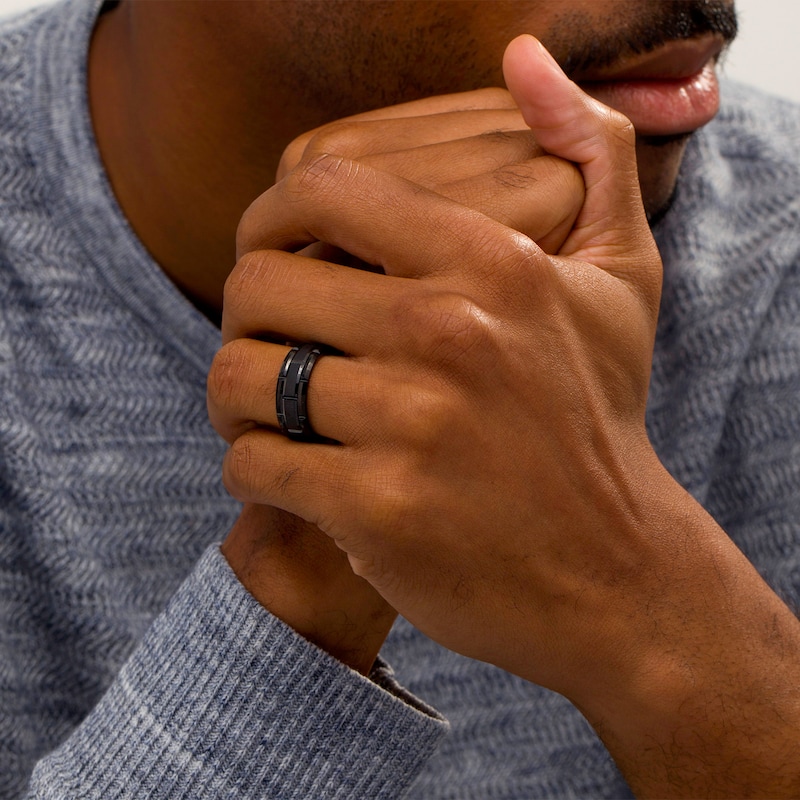 Main Image 2 of Previously Owned - 8.0mm Comfort Fit Brick Black Tungsten Wedding Band