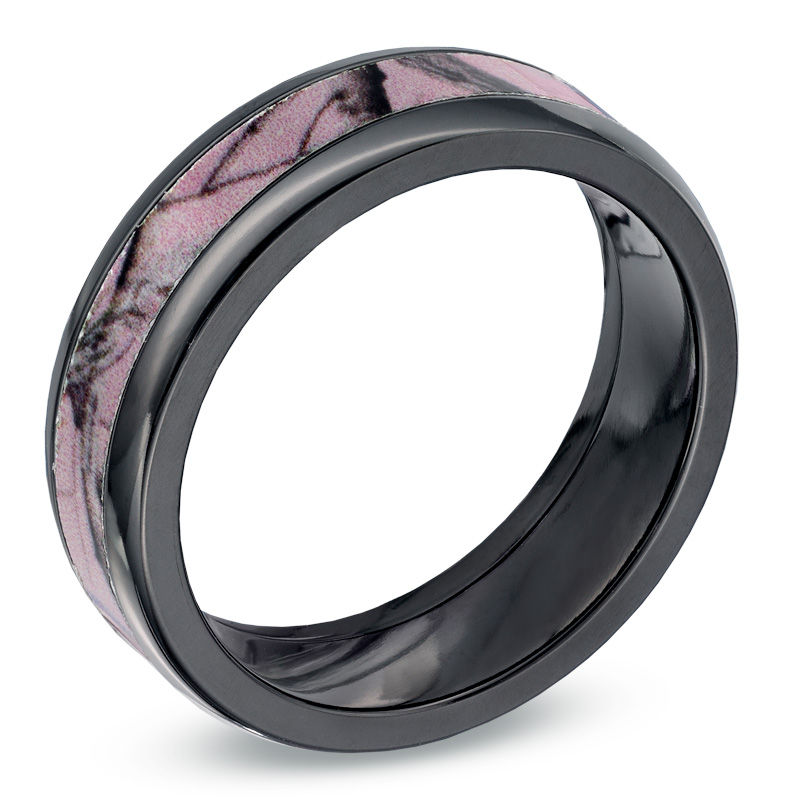 Main Image 2 of Previously Owned - Ladies' 6.0mm Realtree AP® Pink Camouflage Inlay Comfort Fit Black Zirconium Wedding Band