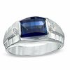 Thumbnail Image 0 of Previously Owned - Men's Barrel-Cut Lab-Created Blue Sapphire and Diamond Accent Ring in Sterling Silver