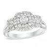 Thumbnail Image 0 of Previously Owned - 1 CT. T.W. Diamond Double Cushion Frame Three Stone Ring in 10K White Gold