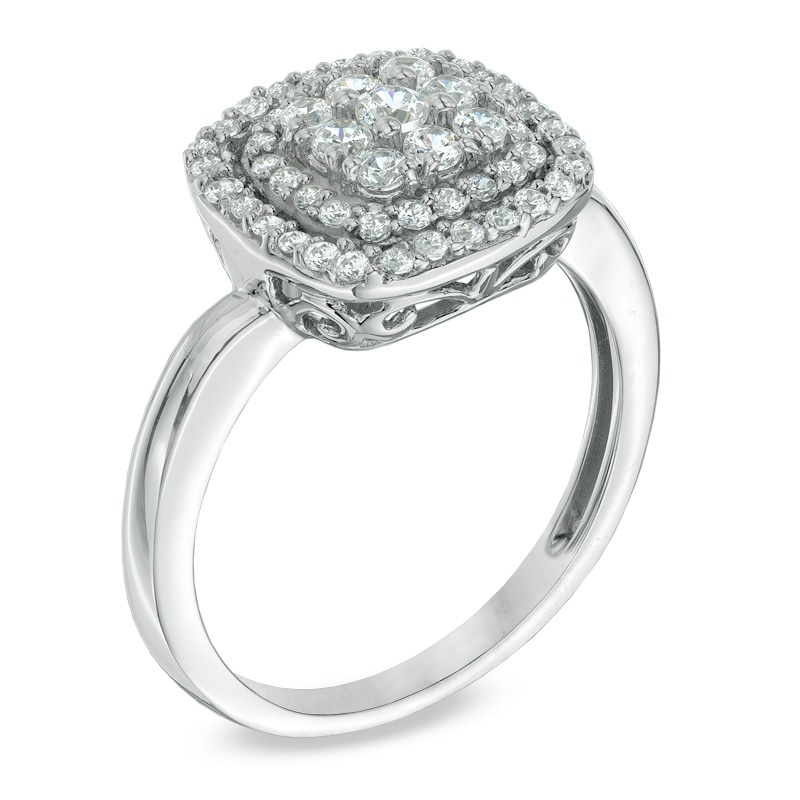 Previously Owned - 1/2 CT. T.W. Diamond Cushion Cluster Frame Ring in 10K White Gold
