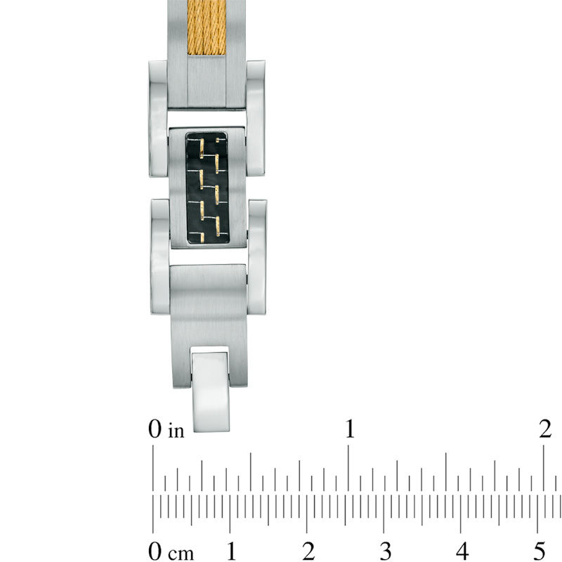 Previously Owned - Men's Carbon Fiber and Cable Link Bracelet in Two-Tone Stainless Steel - 8.5"