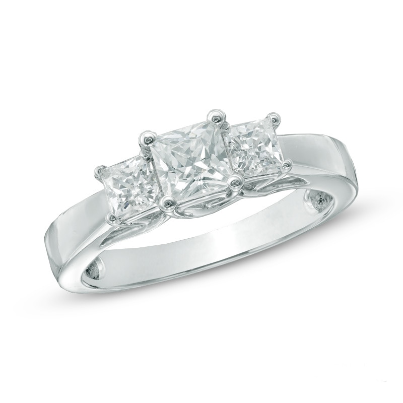 Previously Owned - 1 CT. T.W. Princess-Cut Diamond Three Stone Ring in 14K White Gold