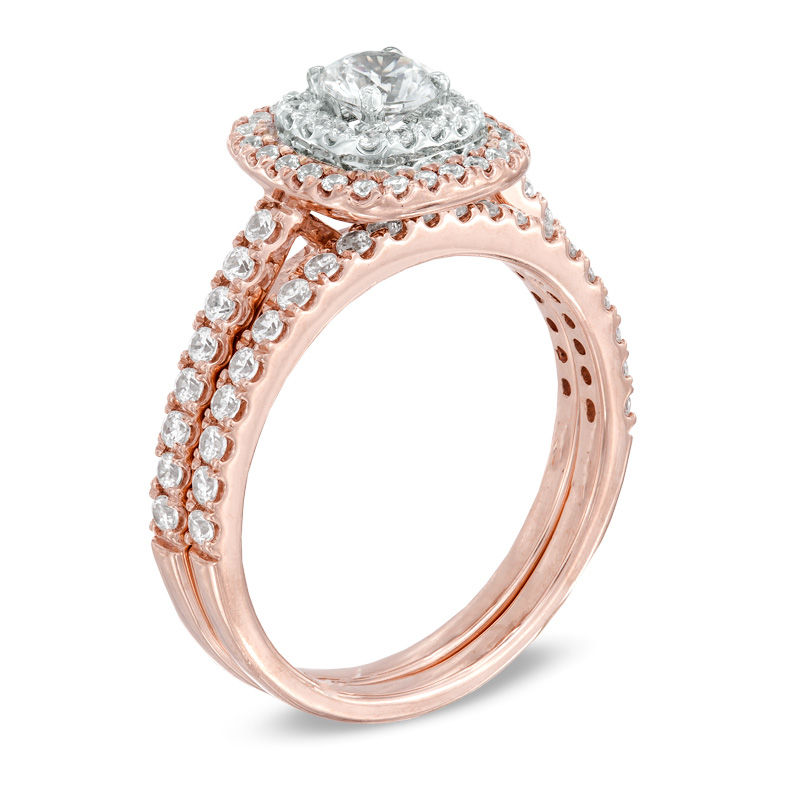 Main Image 2 of Previously Owned - 1 CT. T.W. Diamond Double Frame Bridal Set in 14K Rose Gold