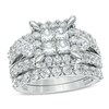 Thumbnail Image 1 of Previously Owned - 4 CT. T.W. Quad Princess-Cut Diamond Frame Bridal Set in 14K White Gold