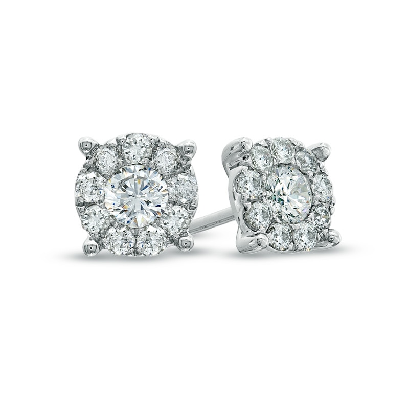 Main Image 1 of Previously Owned - 1 CT. T.W. Diamond Frame Stud Earrings in 14K White Gold