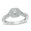 Thumbnail Image 0 of Previously Owned - 1/3 CT. T.W. Princess-Cut Diamond Frame Vintage-Style Engagement Ring in 10K White Gold