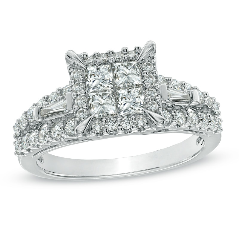 Main Image 1 of Previously Owned - 1-1/5 CT. T.W. Quad Princess-Cut Diamond Engagement Ring in 14K White Gold