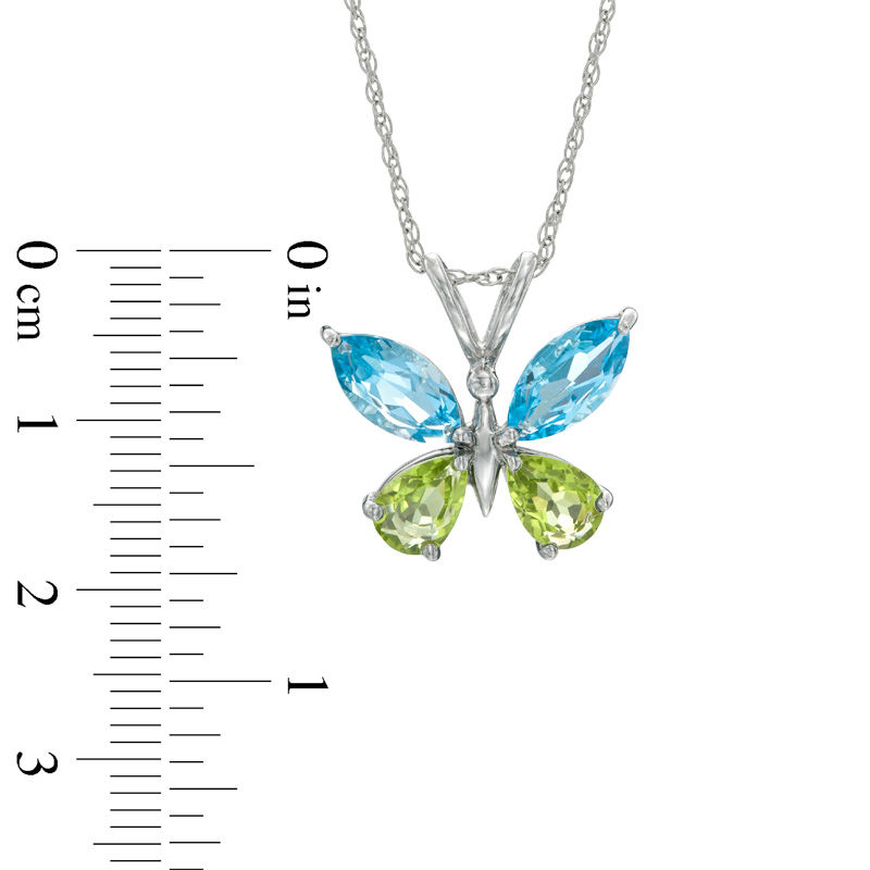 Main Image 2 of Previously Owned - Marquise-Cut Swiss Blue Topaz and Pear-Shaped Peridot Butterfly Pendant in Sterling Silver
