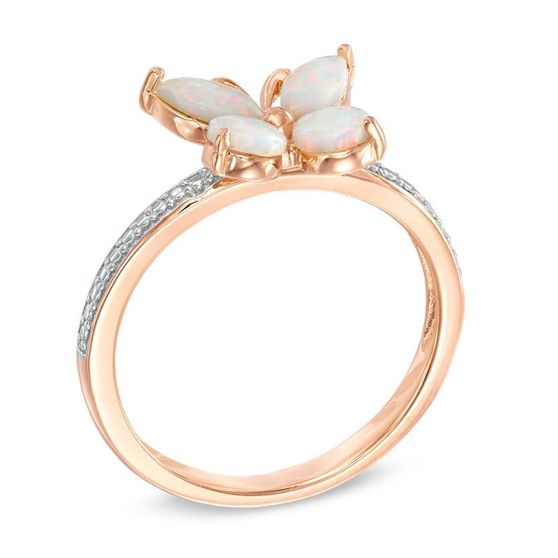 Previously Owned - Lab-Created Pink Opal and White Sapphire Butterfly Ring in Sterling Silver with 18K Rose Gold Plate