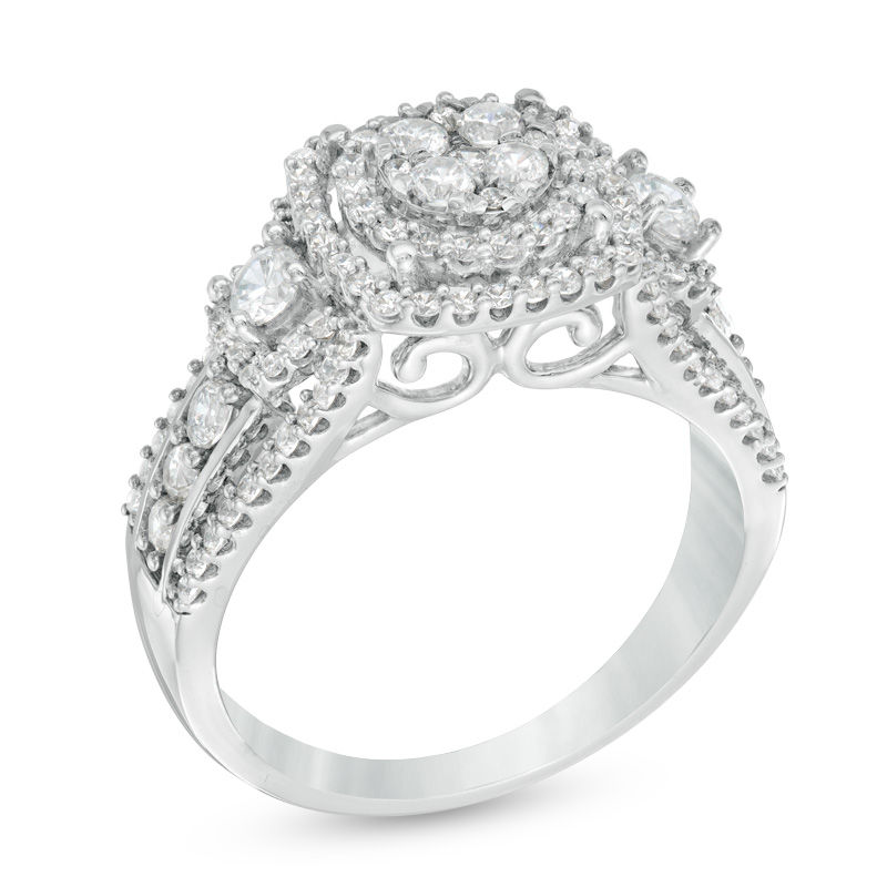 まるひめ Previously Owned - 1 CT. T.W. Diamond Cluster Three Stone