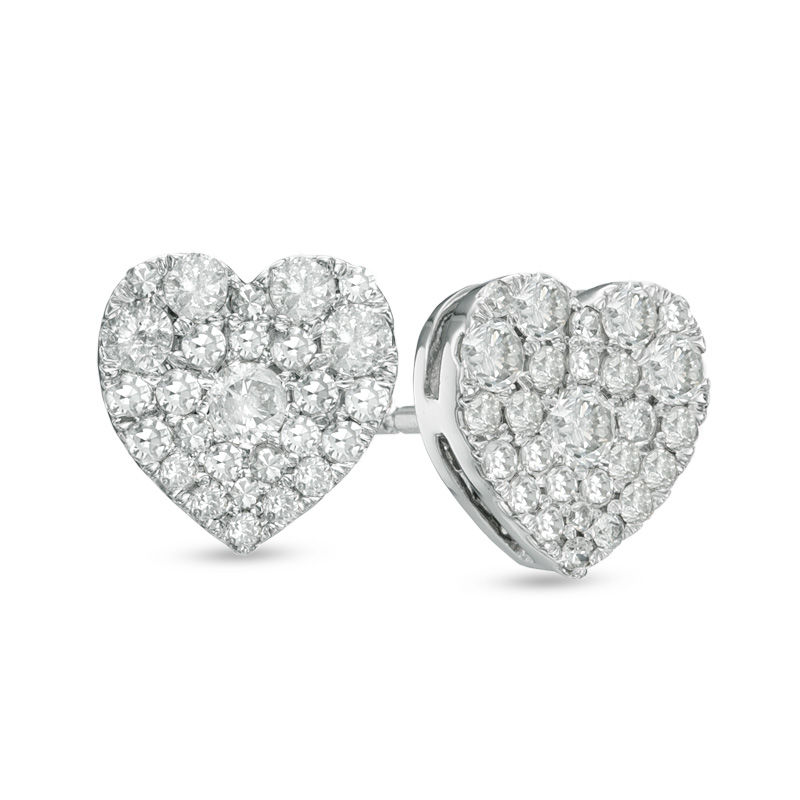 Main Image 1 of Previously Owned - 1/2 CT. T.W. Diamond Heart-Shaped Cluster Stud Earrings in 10K White Gold