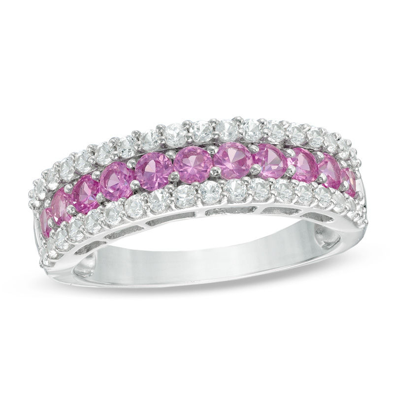 Previously Owned - Lab-Created Pink and White Sapphire Band in Sterling Silver