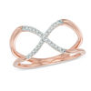 Thumbnail Image 1 of Previously Owned - Lab-Created White Sapphire "X" Split Shank Ring in Sterling Silver and 14K Rose Gold Plate