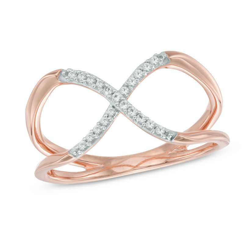 Main Image 1 of Previously Owned - Lab-Created White Sapphire "X" Split Shank Ring in Sterling Silver and 14K Rose Gold Plate