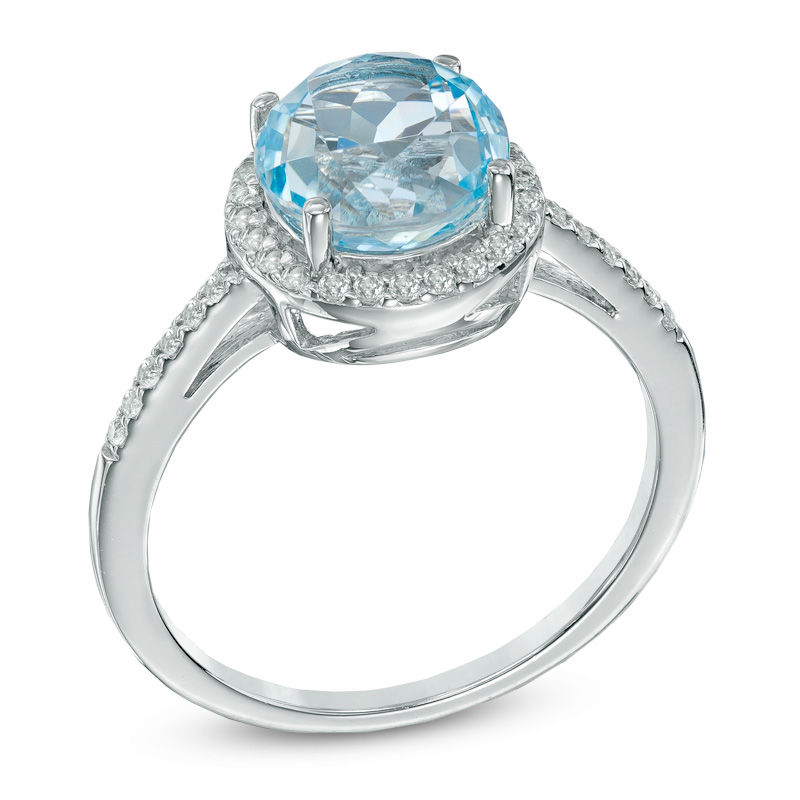 Previously Owned - 8.0mm Sky Blue and White Topaz Frame Ring in Sterling Silver