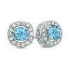 Thumbnail Image 1 of Previously Owned - 5.0mm Swiss Blue Topaz and Lab-Created White Sapphire Frame Stud Earrings in Sterling Silver