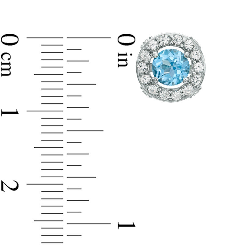 Main Image 2 of Previously Owned - 5.0mm Swiss Blue Topaz and Lab-Created White Sapphire Frame Stud Earrings in Sterling Silver