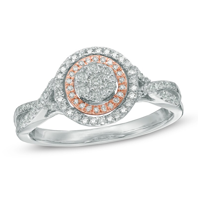 Previously Owned - 1/3 CT. T.W. Diamond Cluster Double Frame Ring in 10K Two-Tone Gold