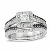 Thumbnail Image 1 of Previously Owned - 1 CT. T.W. Enhanced Black and White Diamond Square Frame Bridal Set in 14K White Gold