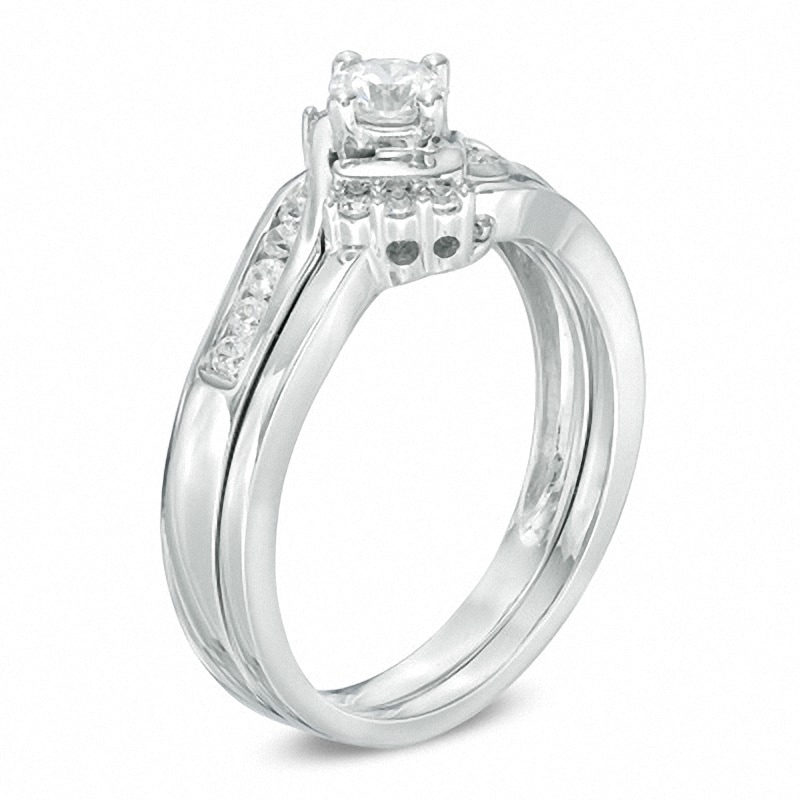 Main Image 2 of Previously Owned - 1/2 CT. T.W. Diamond Tri-Sides Bridal Set in 10K White Gold