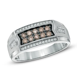 Previously Owned - Men's 1/2 CT. T.W. Champagne and White Diamond Ring in 10K White Gold