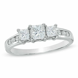 Previously Owned - 1 CT. T.W. Princess-Cut Diamond Three Stone Past Present Future Ring in 14K White Gold