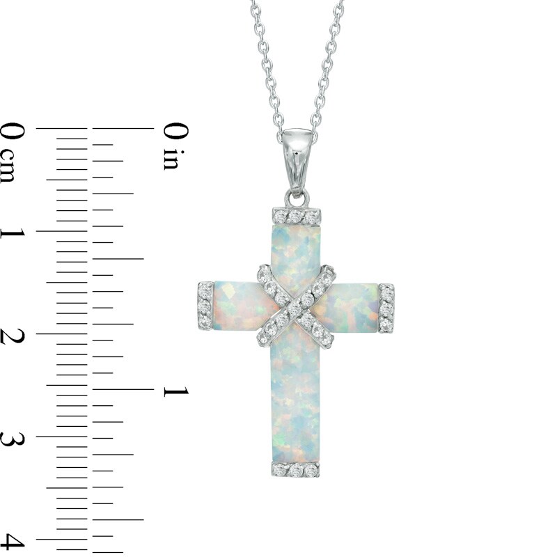 Previously Owned - Lab-Created Opal and White Sapphire Wrap Cross Pendant in Sterling Silver
