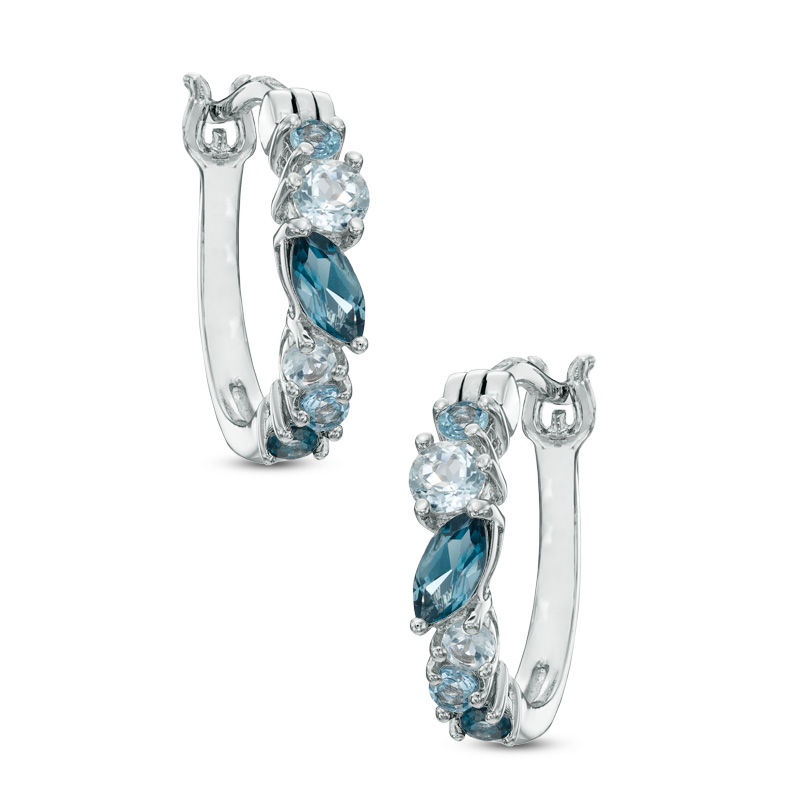 Main Image 1 of Previously Owned - Blue Topaz Hoop Earrings in Sterling Silver