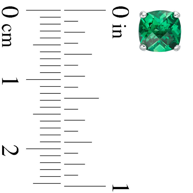 Previously Owned - 6.0mm Cushion-Cut Lab-Created Checkerboard Green Spinel Solitaire Stud Earrings in 10K White Gold