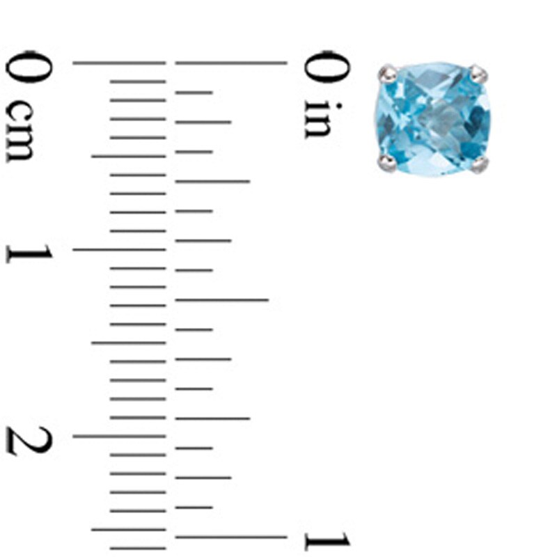 Previously Owned - 6.0mm Cushion-Cut Blue Topaz Stud Earrings in 10K White Gold