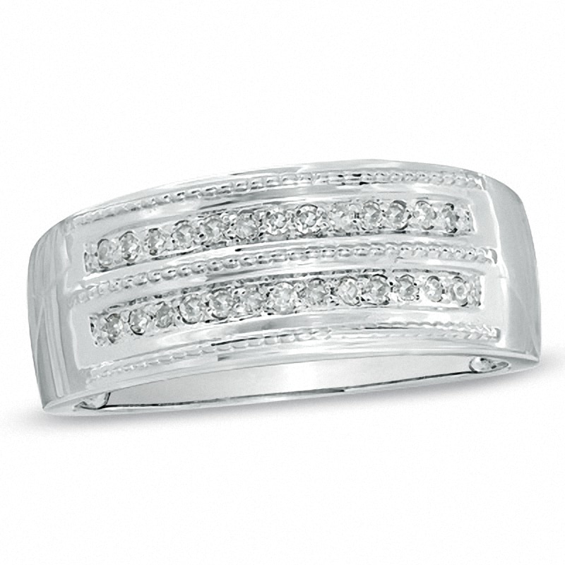 Main Image 1 of Previously Owned - 1/5 CT. T.W. Diamond and Milgrain Wedding Band in 10K White Gold