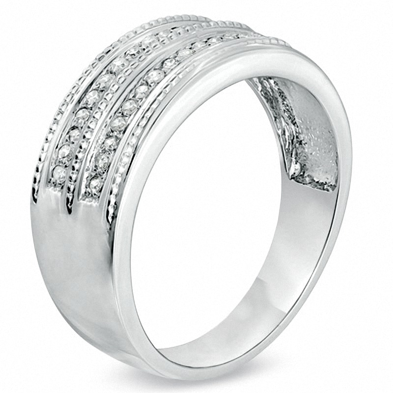 Main Image 2 of Previously Owned - 1/5 CT. T.W. Diamond and Milgrain Wedding Band in 10K White Gold