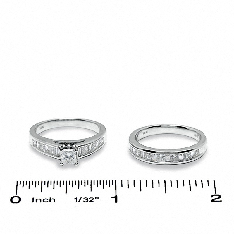 Main Image 3 of Previously Owned - 1-1/2 CT. T.W. Princess-Cut Diamond Bridal Set in 14K White Gold