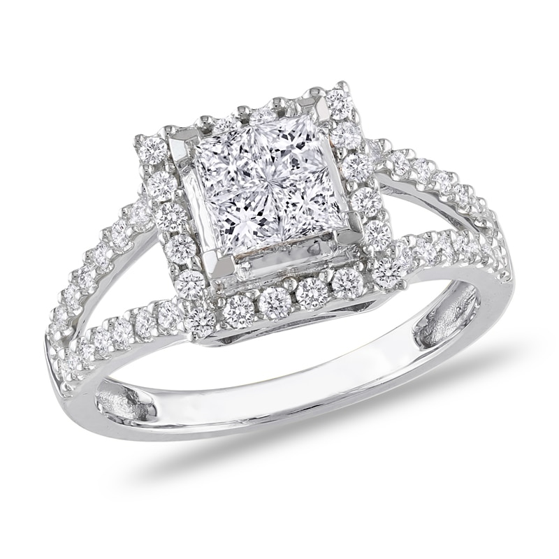 Previously Owned - 1 CT. T.W. Quad Princess-Cut Diamond Frame Ring in 14K White Gold