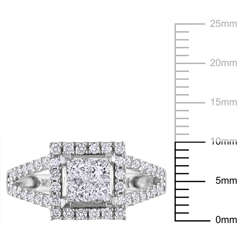 Previously Owned - 1 CT. T.W. Quad Princess-Cut Diamond Frame Ring in 14K White Gold