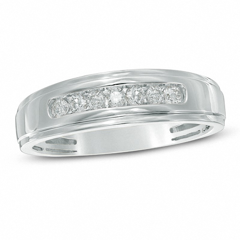 Previously Owned - Men's 1/4 CT. T.W. Diamond Comfort Fit Band in 10K White Gold
