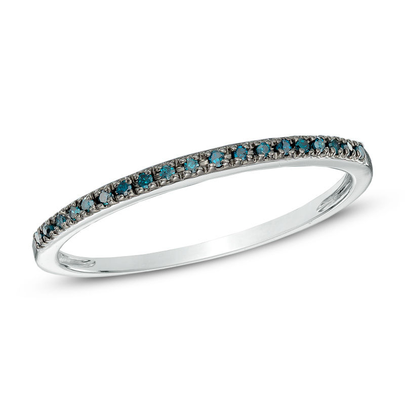 Main Image 1 of Previously Owned - Enhanced Blue Diamond Accent Band in 14K White Gold
