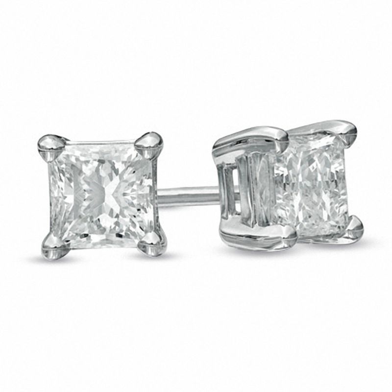 Main Image 1 of Previously Owned - 1/2 CT. T.W. Princess-Cut Diamond Solitaire Stud Earrings in 14K White Gold