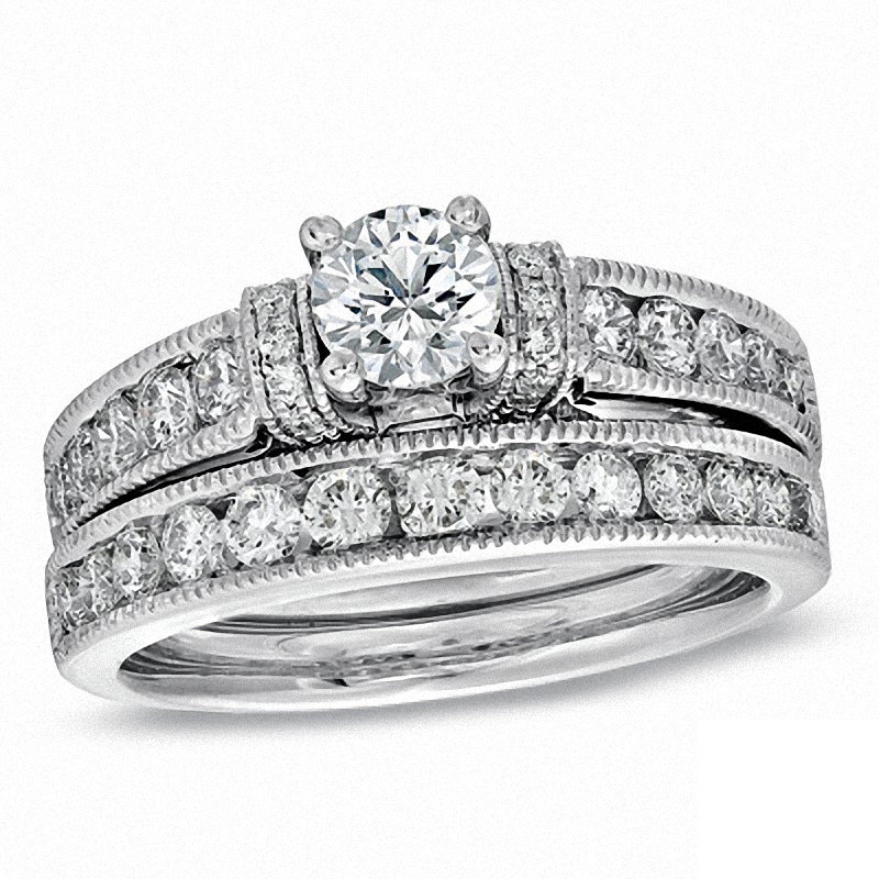 Main Image 1 of Previously Owned - Celebration Ideal 1-1/2 CT. T.W. Diamond Bridal Set in 14K White Gold (J/I1)